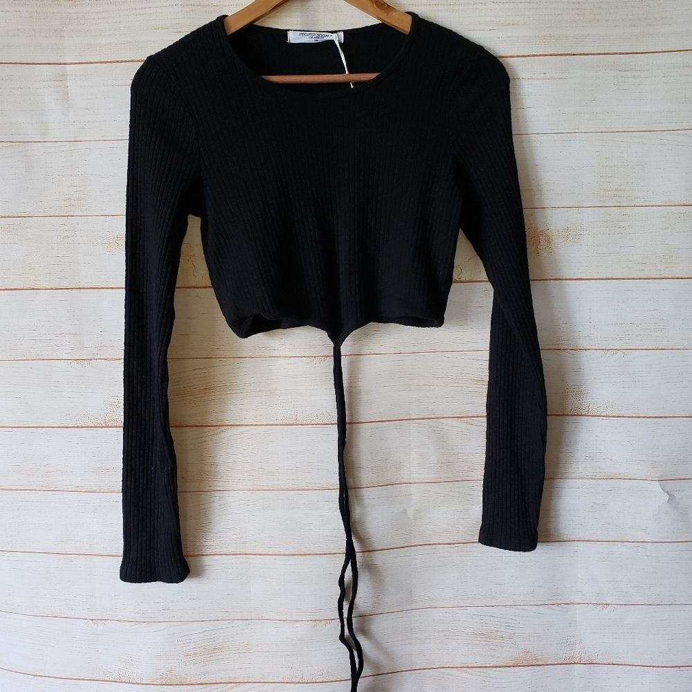 Project Social T Ribbed Stretchy Cropped Long Sleeve Top Women's Large